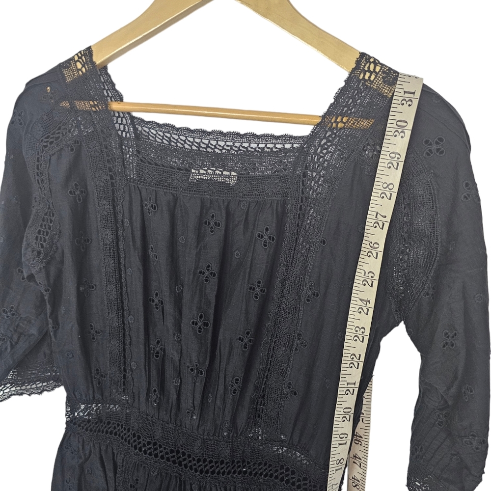 Ulla Johnson Darya Dress Black Mini Embroidered Lace Silk Cotton Size 4 - Picture 7 of 10